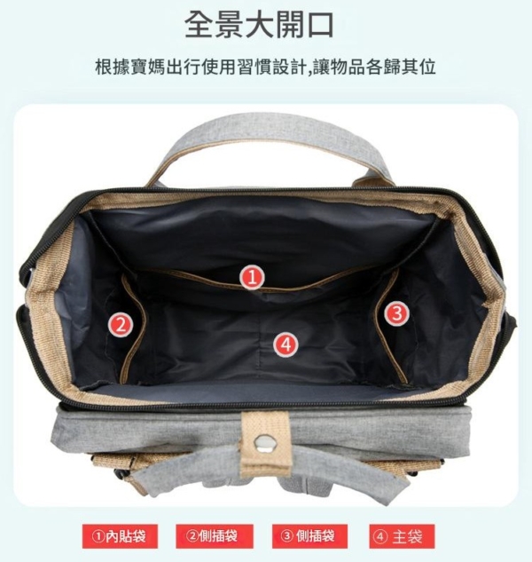多功能大容量媽咪包・內置折疊式嬰兒床