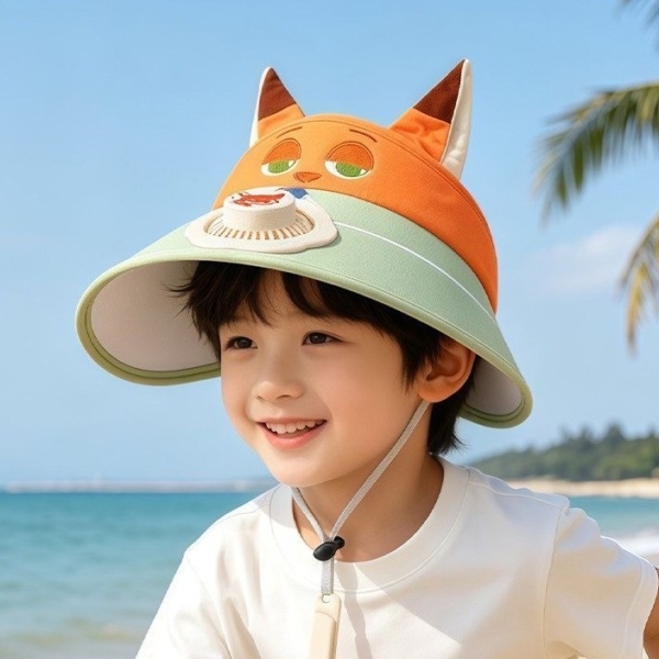 🦊【動物方程式】🐰 夏季必備！兒童立體動物防曬風扇空頂帽